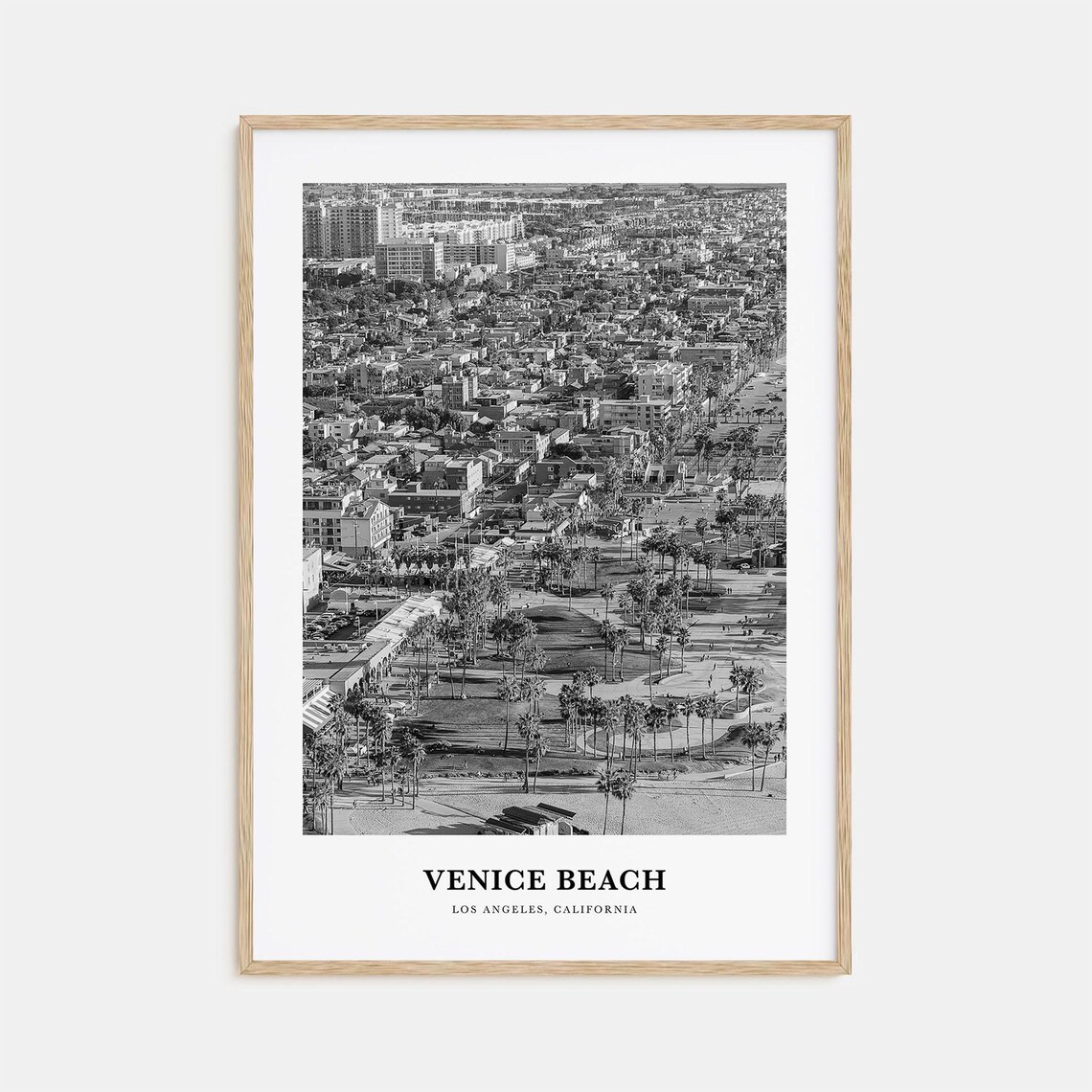 Venice Beach Los Angeles Boardwalk Aerial Palms Black and White Poster