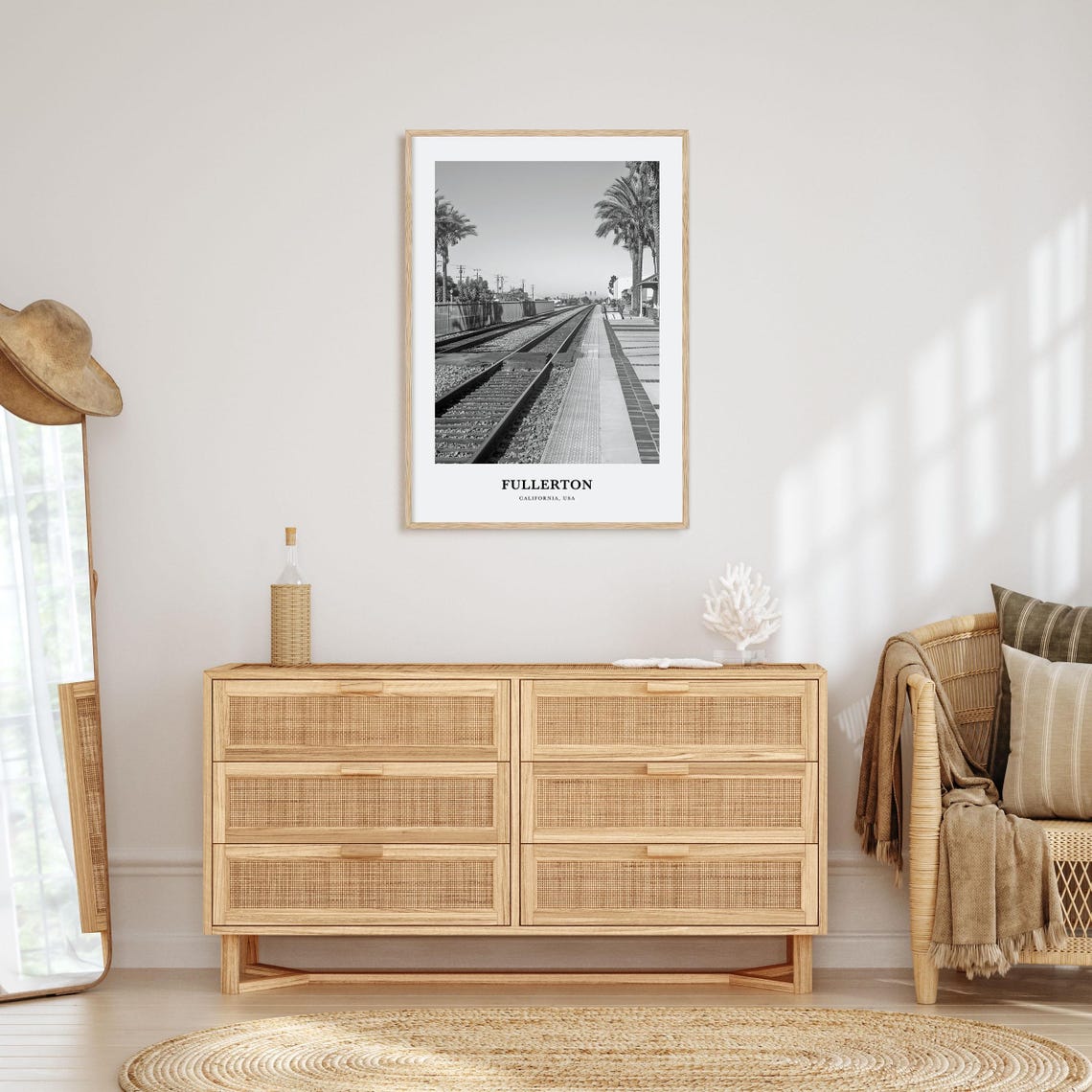 Fullerton Railway Tracks and Palms Black and White California Poster - Image 3