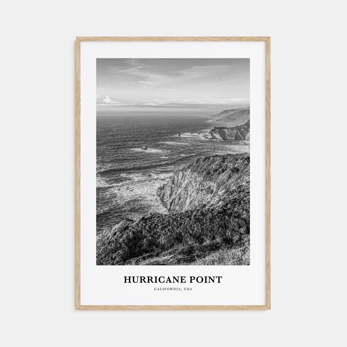 Hurricane Point California Rugged Coast Black and White Poster