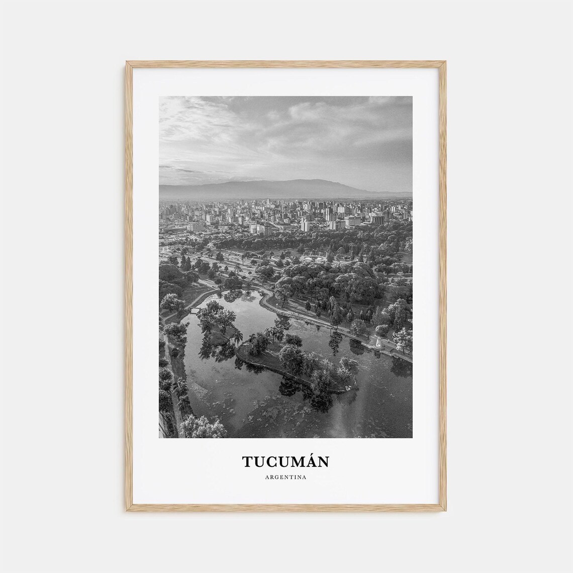 Tucuman Argentina City Park Lake Aerial Black and White Poster