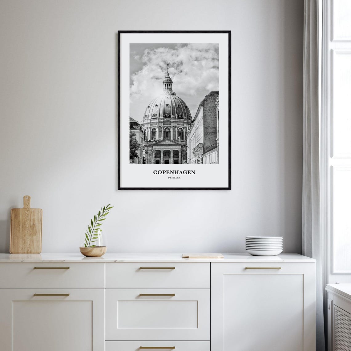 Copenhagen Denmark Marble Church Dome Black and White Poster - Image 2
