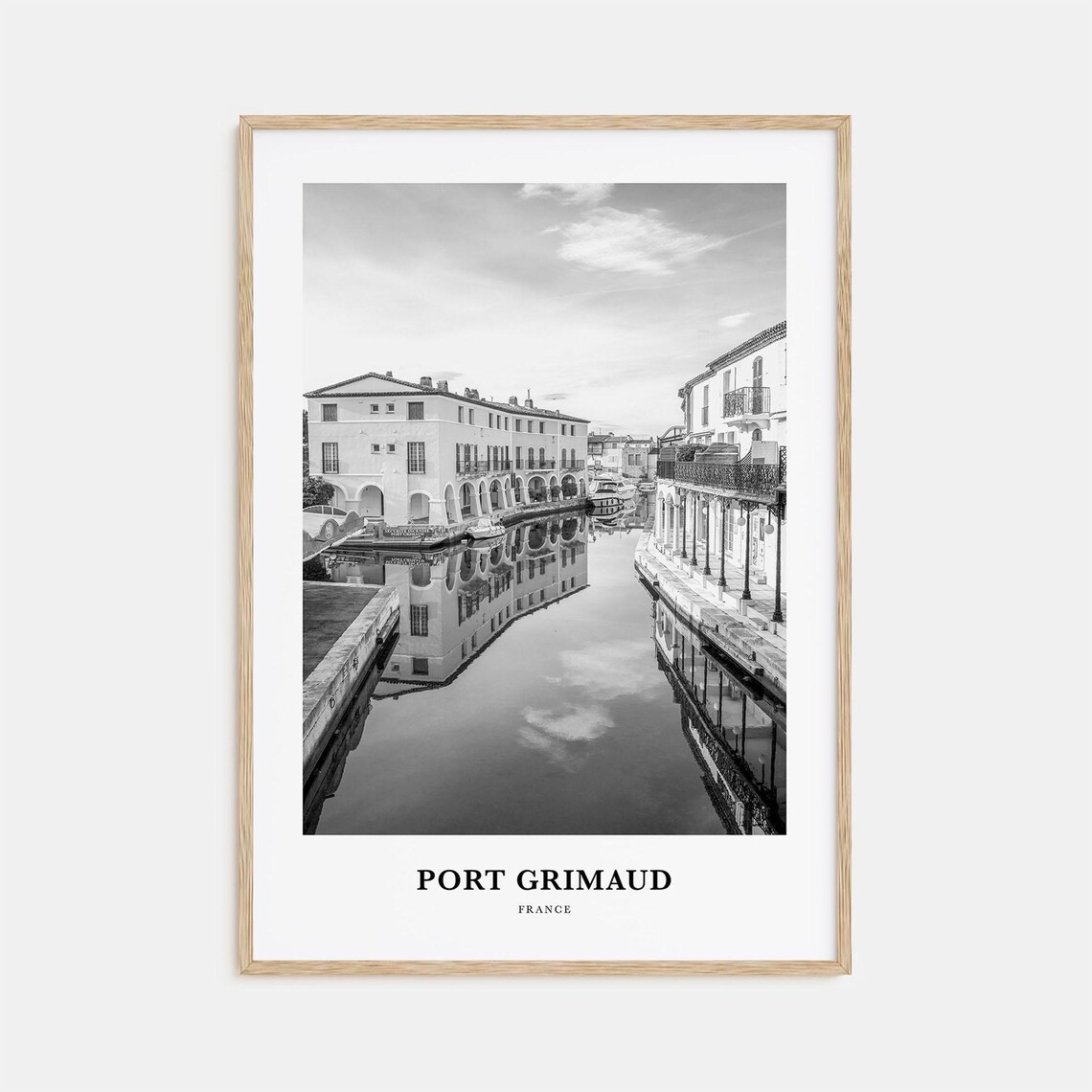 Port Grimaud France Canal Reflections Black and White Travel Poster