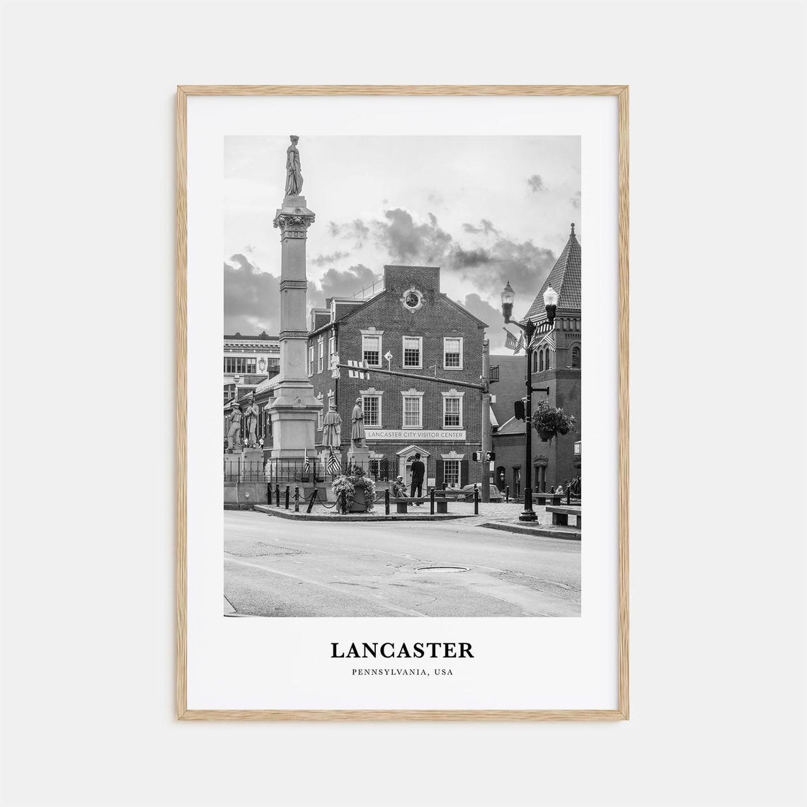 Lancaster Pennsylvania Historic Downtown Monument Black White Poster