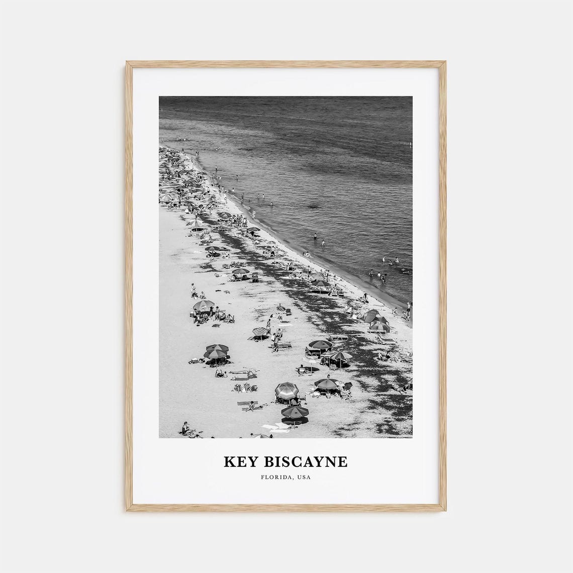 Key Biscayne Florida Black and White Sunny Beach Aerial Poster
