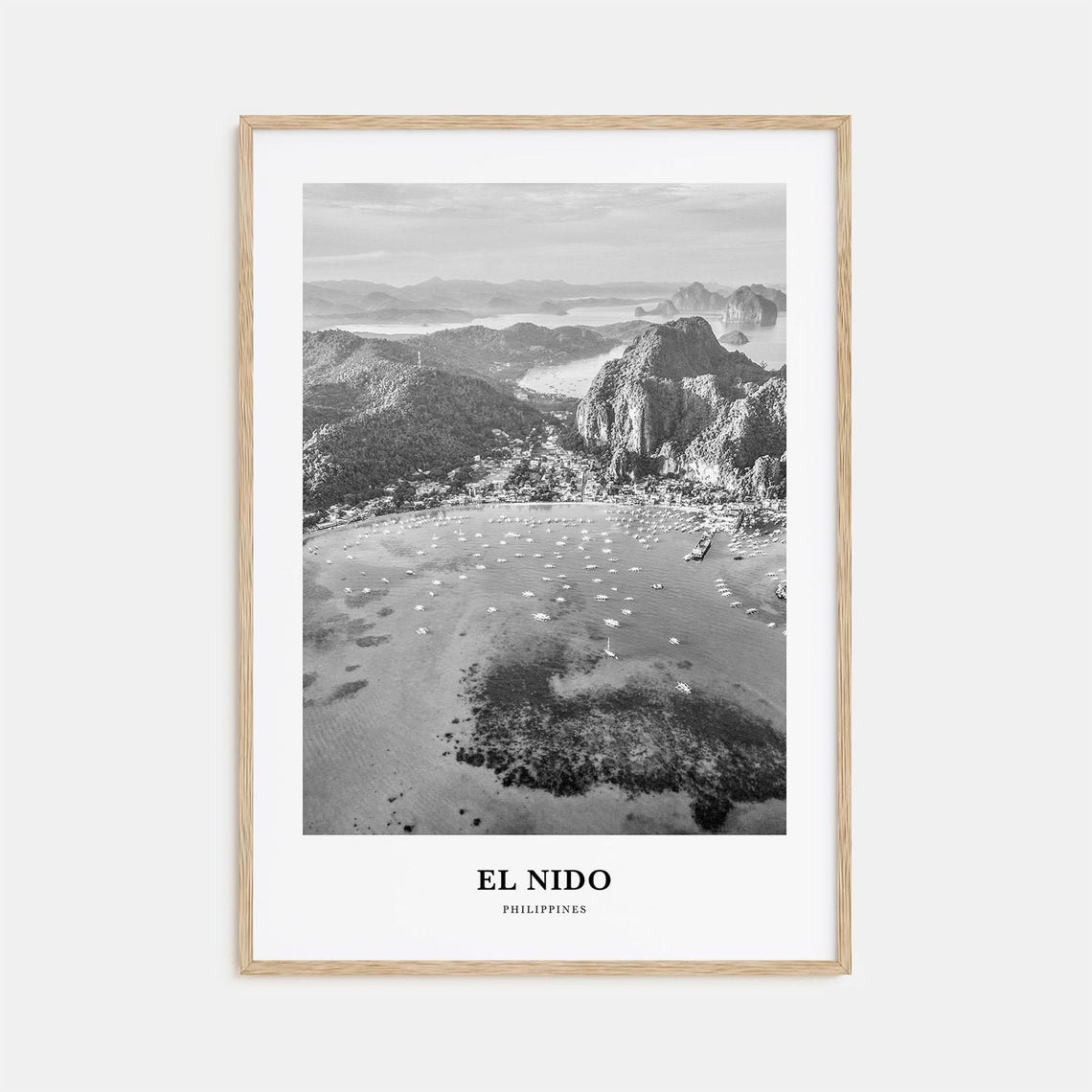 El Nido Philippines Aerial Bay Limestone Cliffs Black White Poster