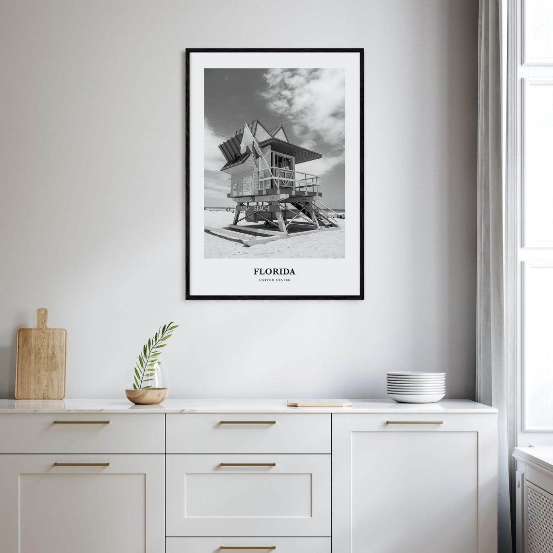 Florida Miami Beach Lifeguard Tower Black and White Photo Poster - Image 2