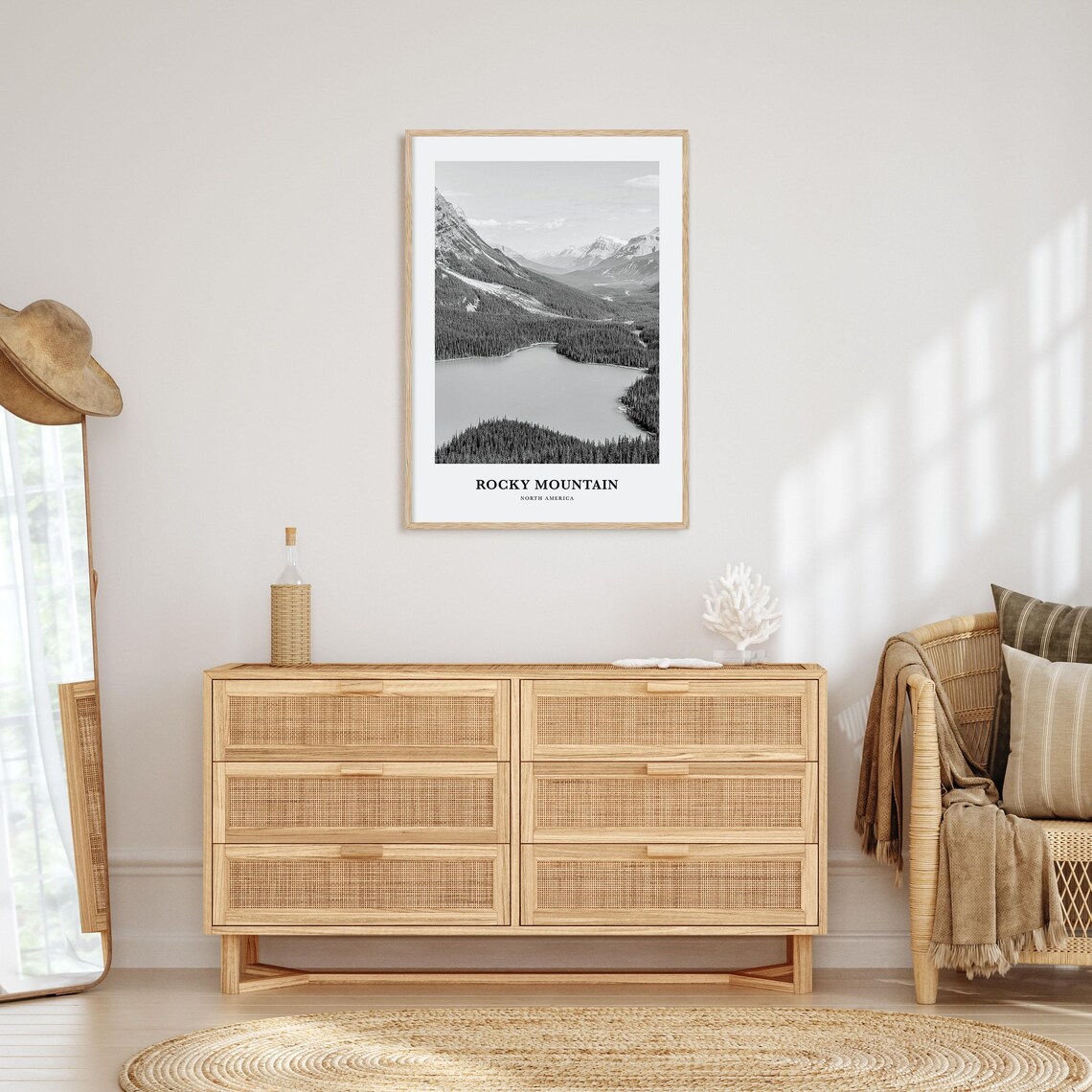 Rocky Mountain North America Alpine Lake Black And White Photo Poster - Image 3
