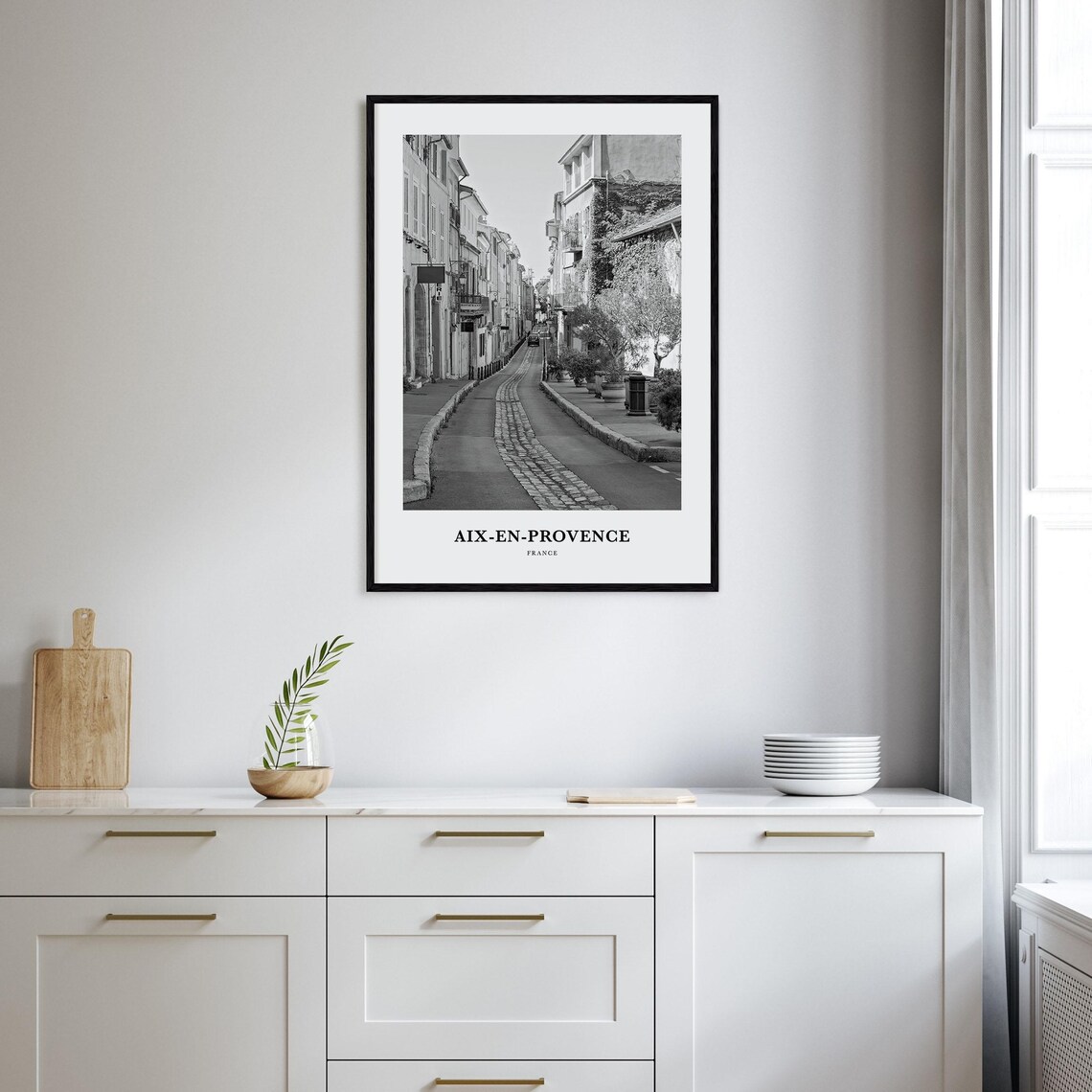 Aix en Provence France Cobblestone Old Town Street Black White Poster - Image 2