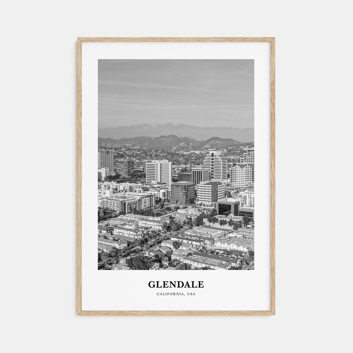 Glendale California Aerial Downtown Cityscape Black White Poster