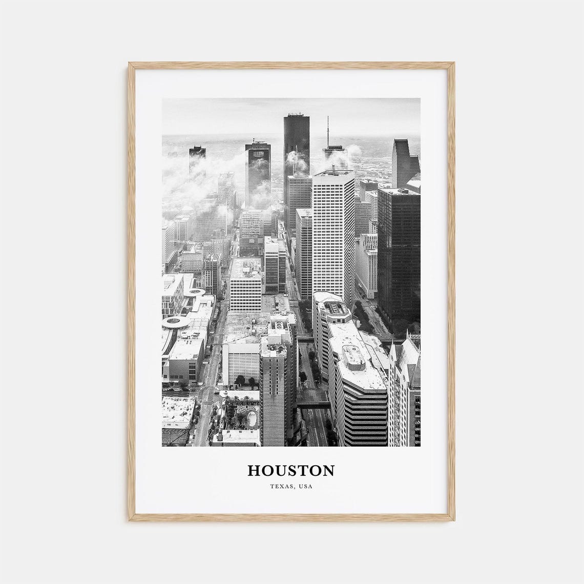 Houston Texas Black and White Aerial Downtown Skyline Poster