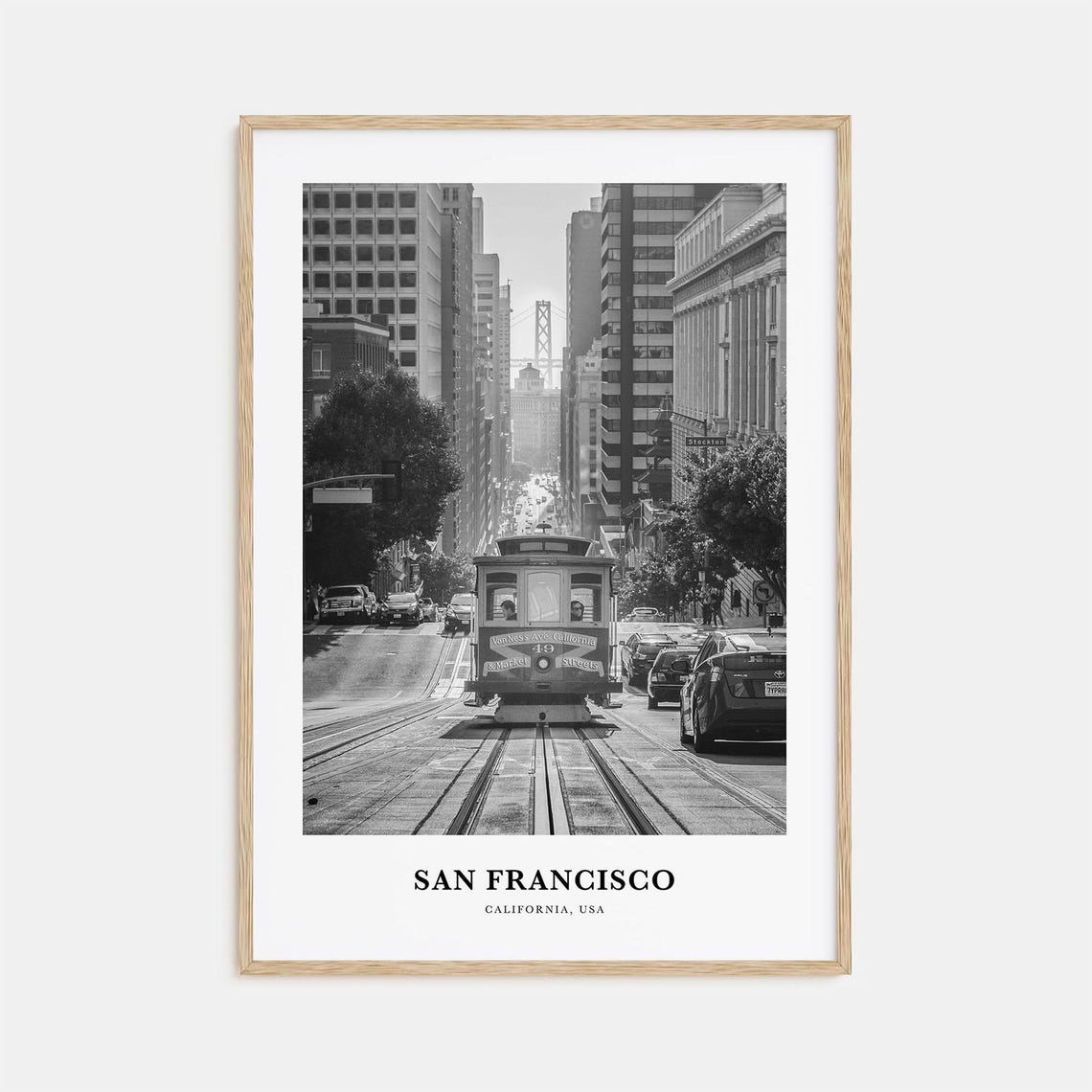 San Francisco Cable Car Climbing a Steep Hill Street Downtown Poster