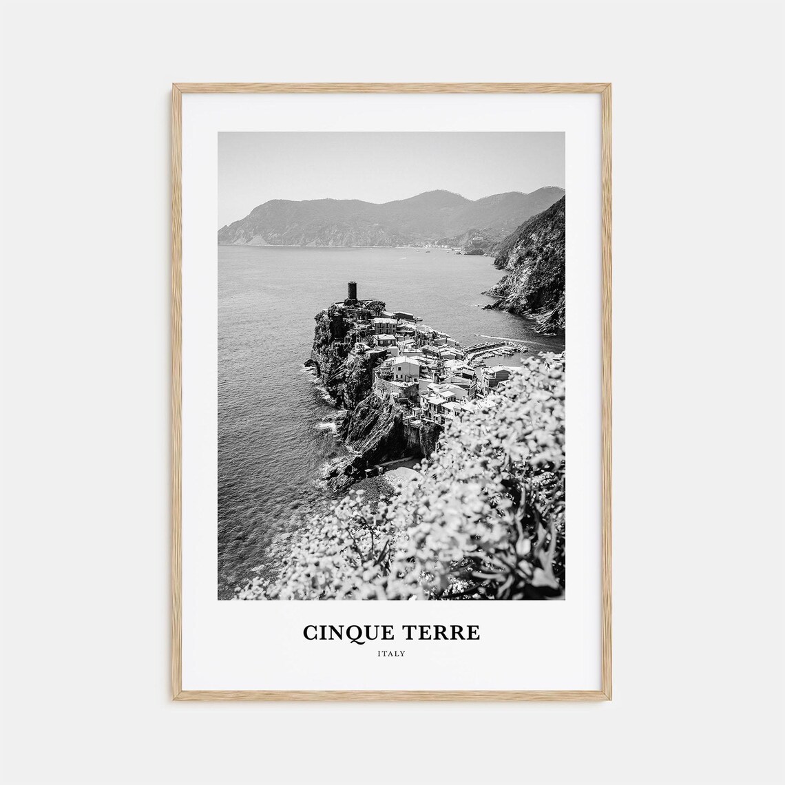 Cinque Terre Italy Harbor Village Cliff View Black and White Poster