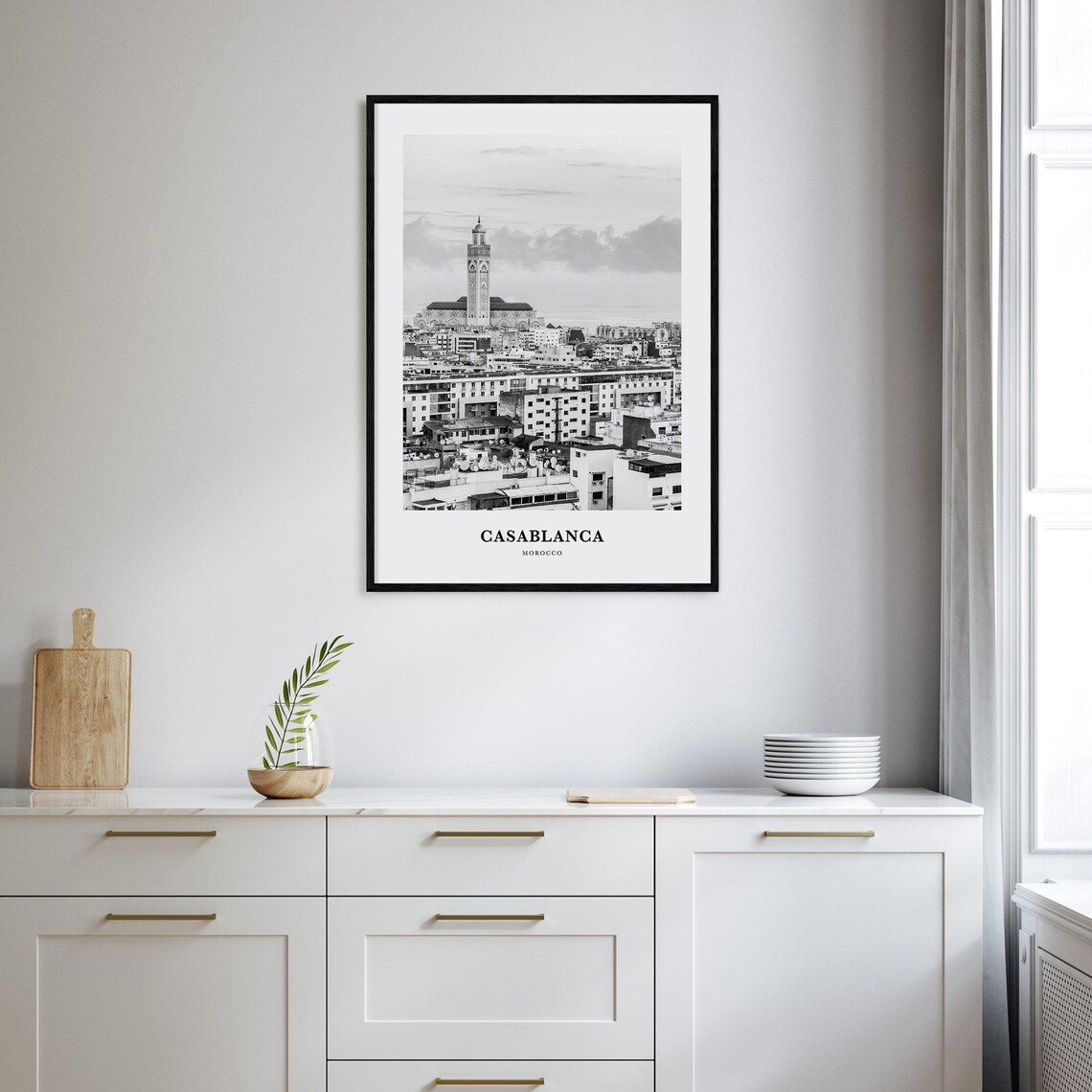 Casablanca Morocco Hassan II Mosque Skyline Black White Travel Poster - Image 2