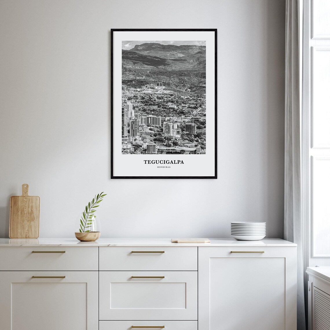 Tegucigalpa City in Valley with Mountains Black and White Poster - Image 2