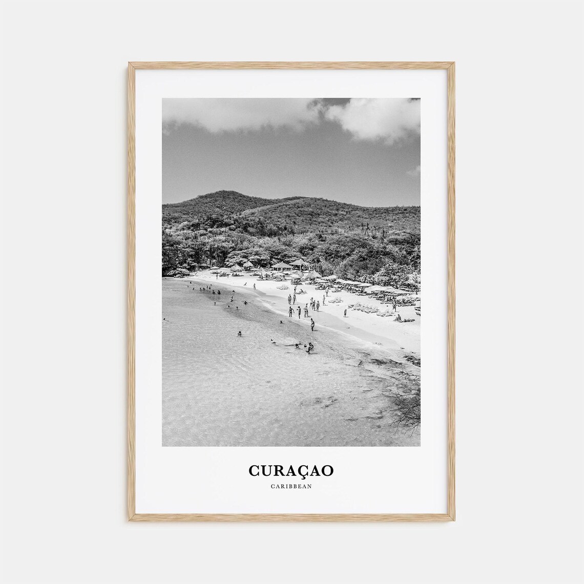 Curacao Caribbean Black and White Beach Swimmers Travel Poster