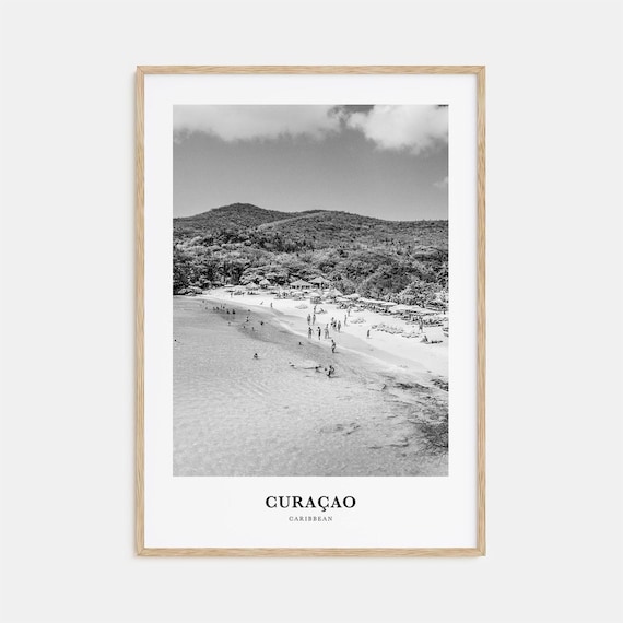 Curacao Caribbean Black and White Beach Swimmers Travel Poster