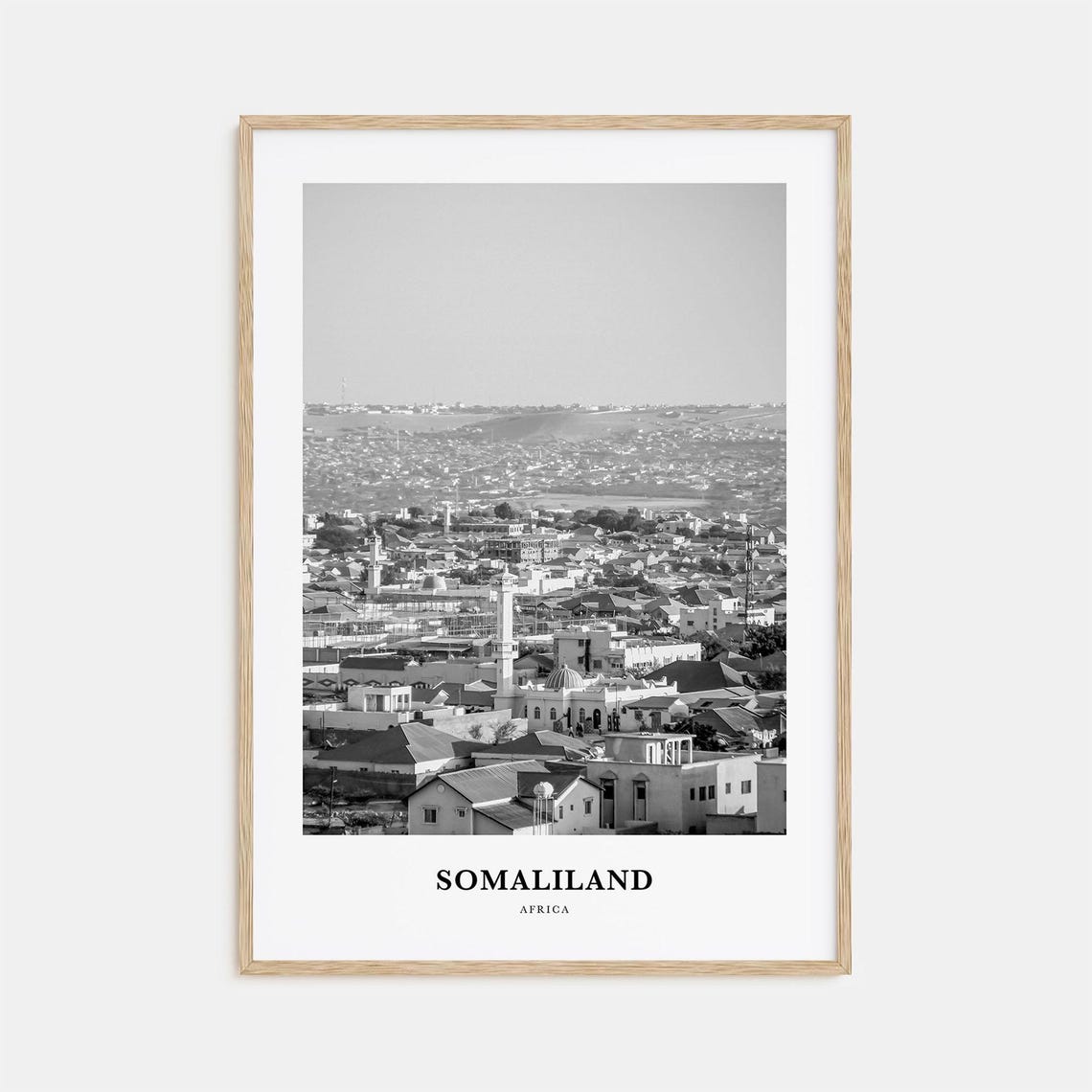 Somaliland Africa City Skyline Mosque Black and White Poster