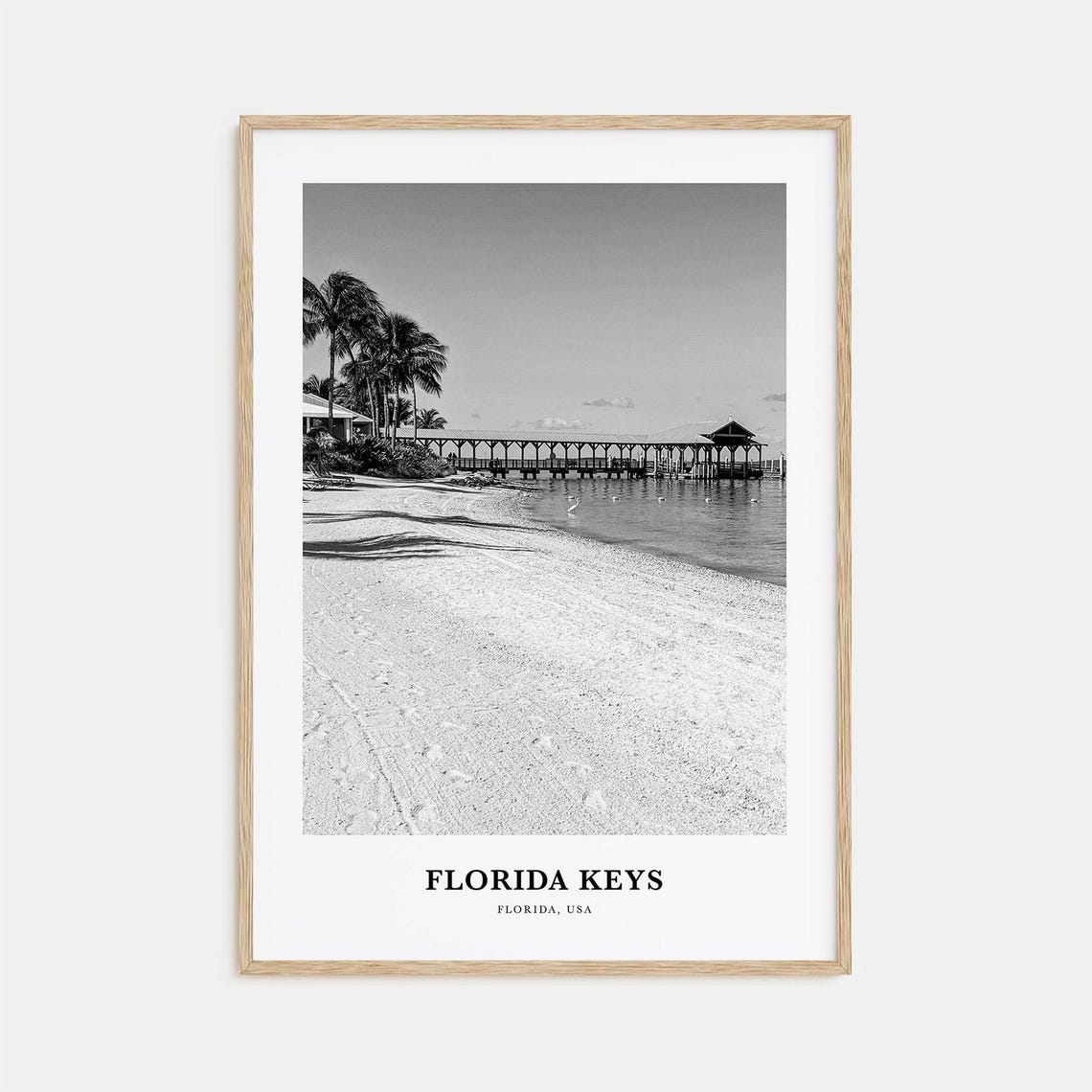 Florida Keys Beach Fishing Pier Black and White Photo Poster