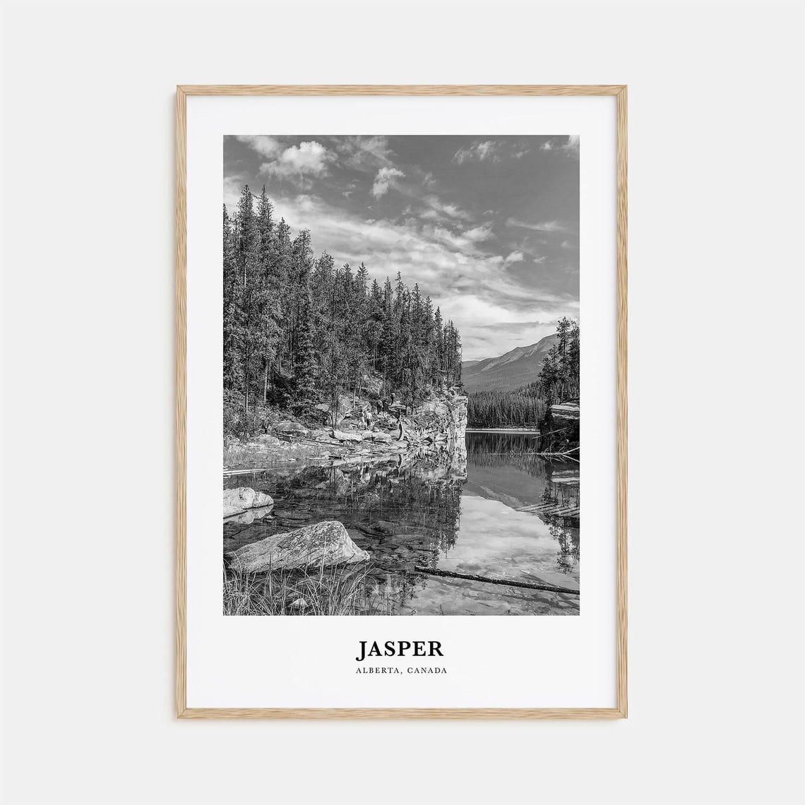 Jasper Alberta Canada Black and White Lake Reflection Poster