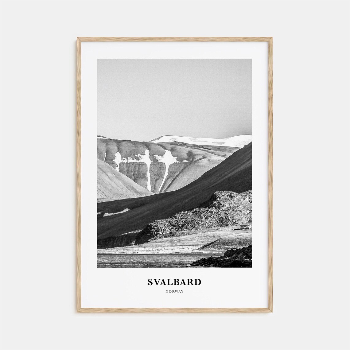 Svalbard Norway Arctic Mountains Fjord Black White Photo Poster