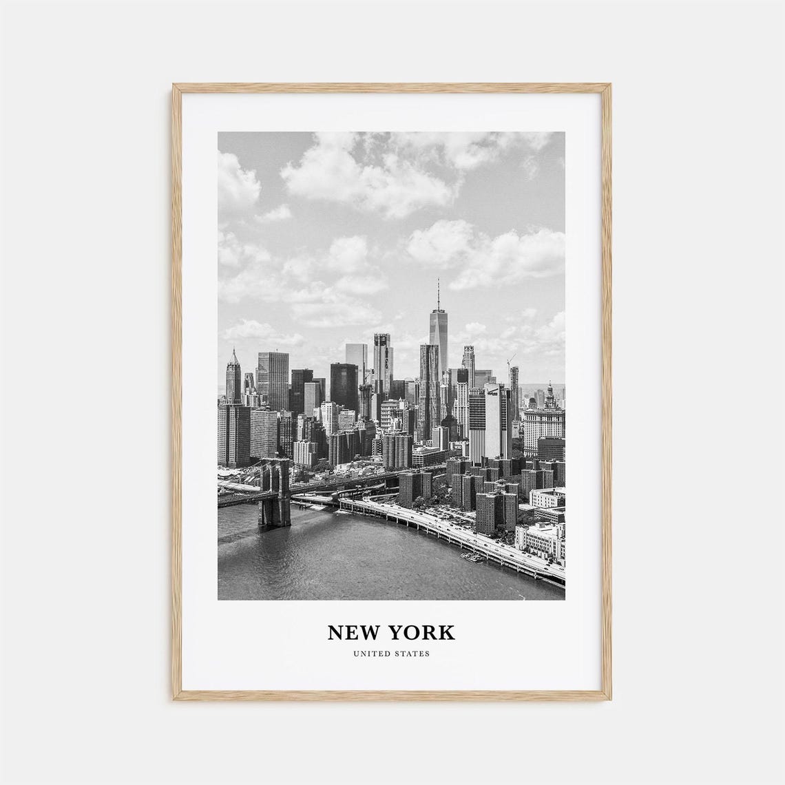 New York City Skyline Brooklyn Bridge Black and White Poster