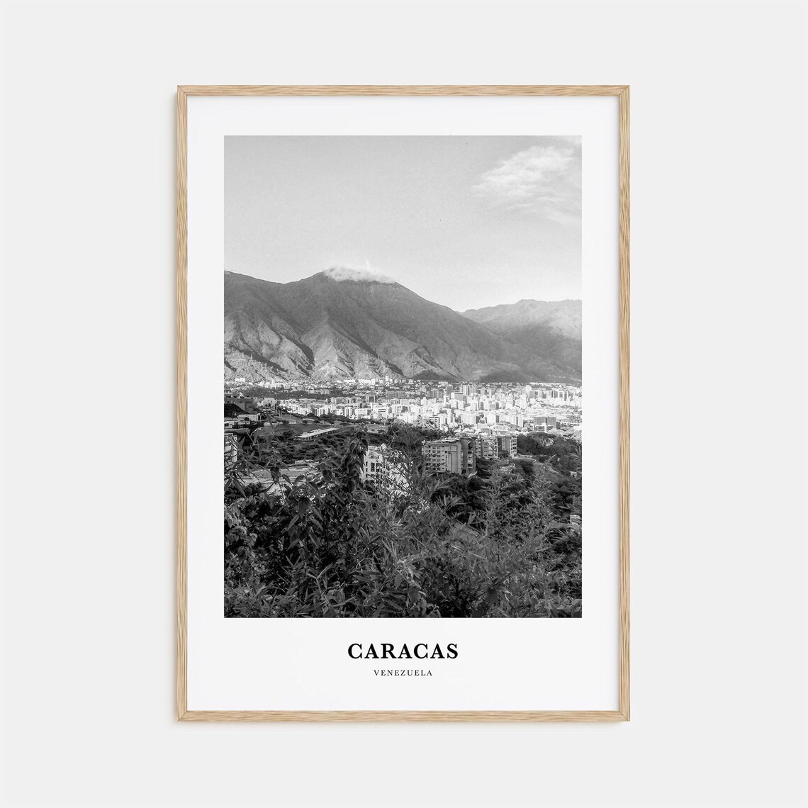 Caracas Venezuela Avila Mountain City View Black White Travel Poster
