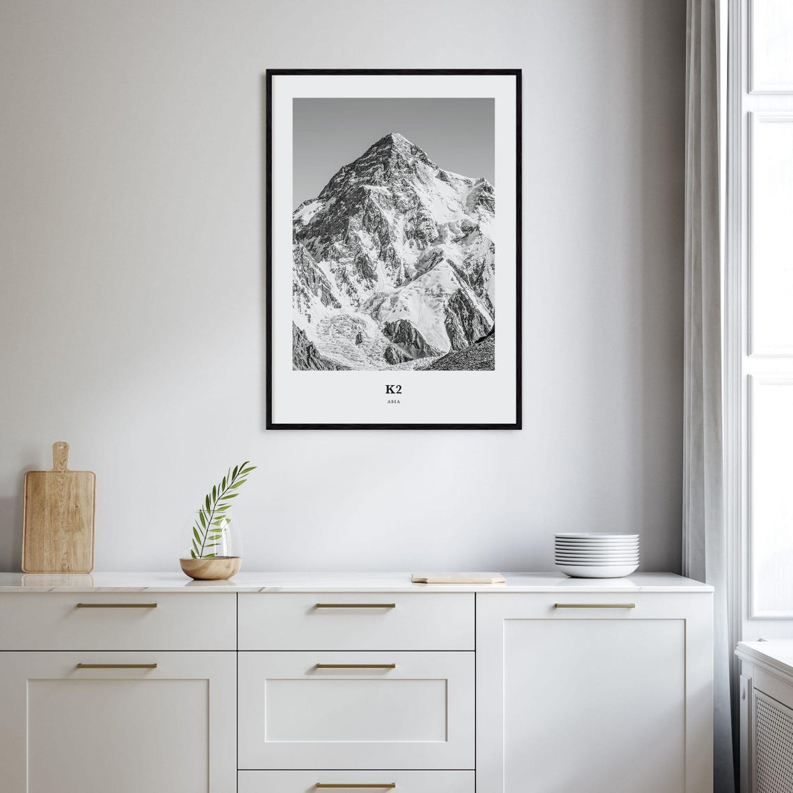 K2 Mountain Summit Glaciers Black and White Alpine Climbing Poster - Image 2