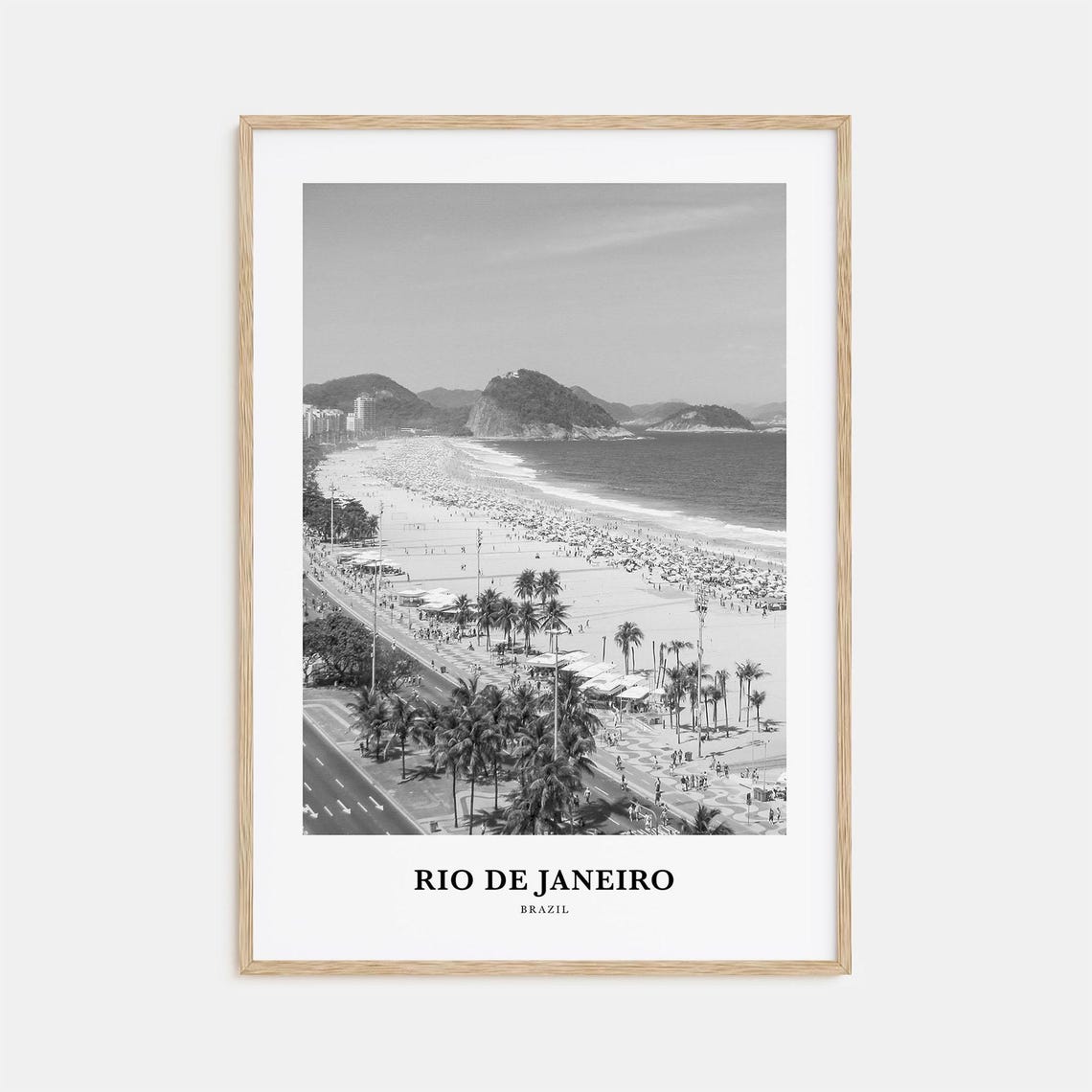 Rio de Janeiro Beachfront Black White Palm Panorama Photo Poster