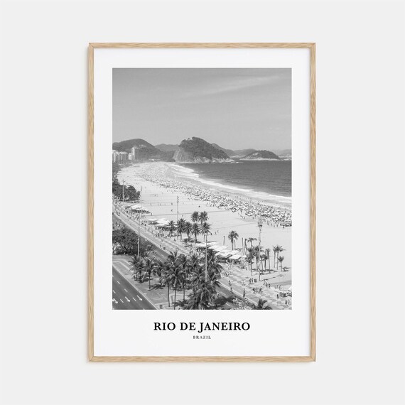 Rio de Janeiro Beachfront Black White Palm Panorama Photo Poster