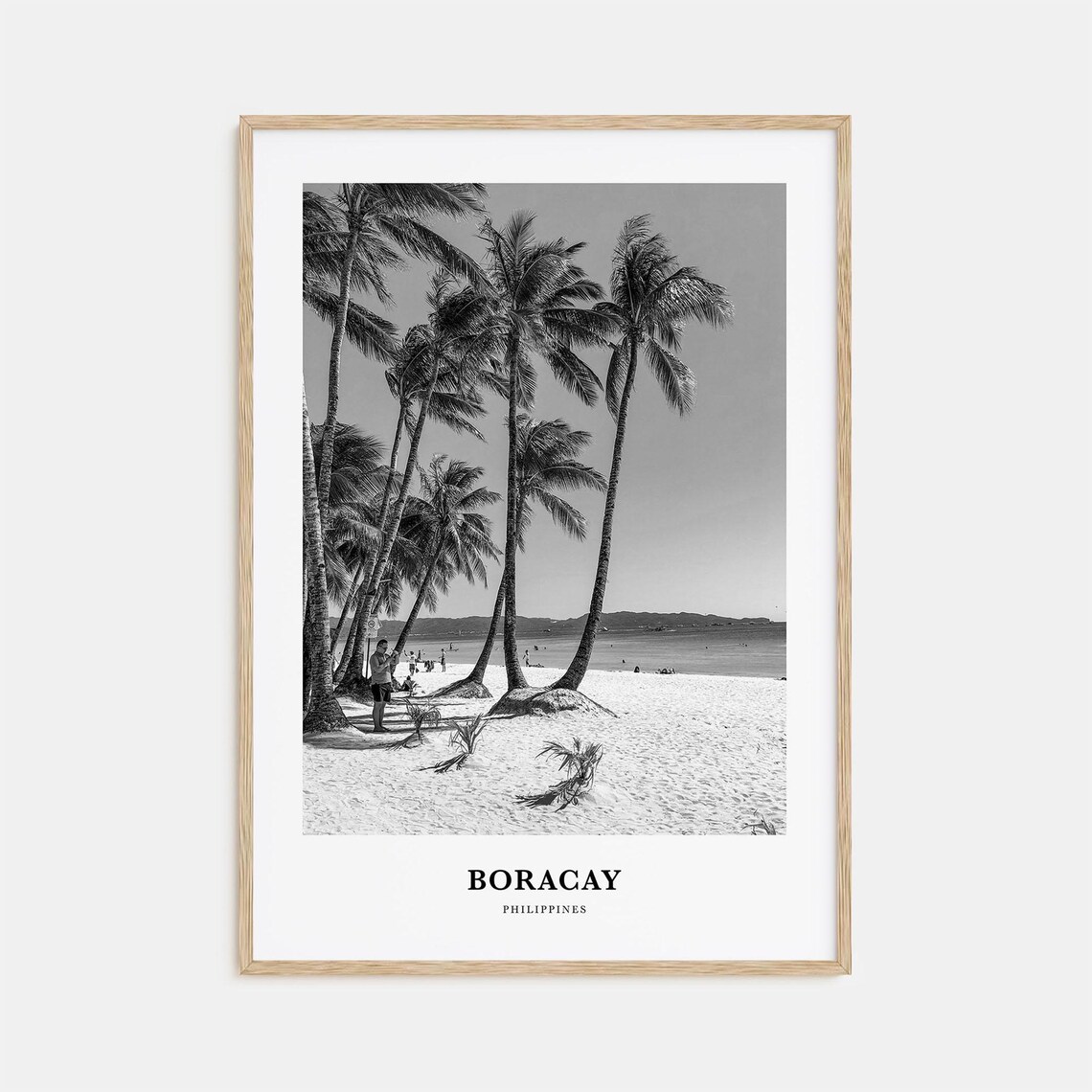 Boracay Philippines Palm Trees White Sand Beach Black and White Poster
