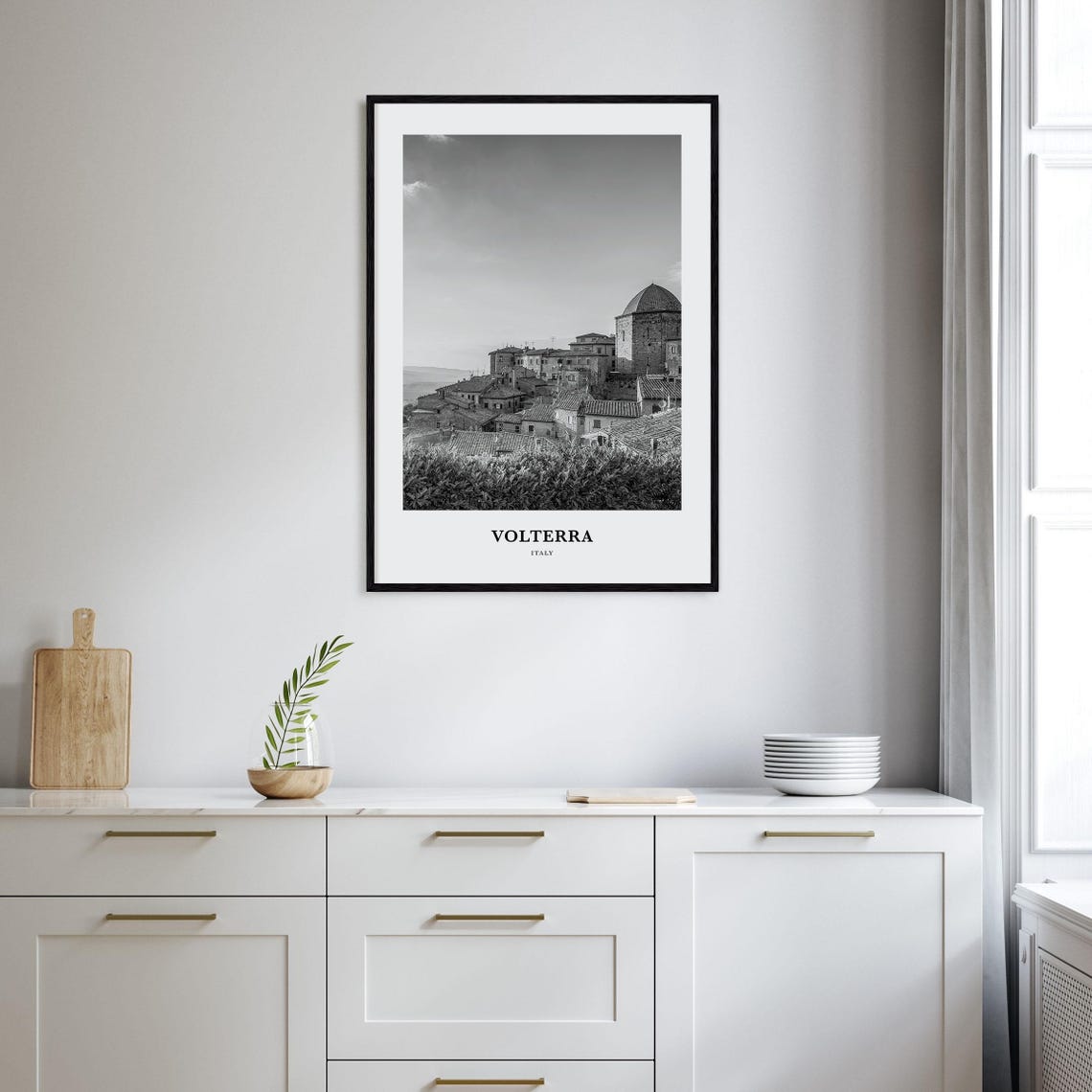 Volterra Italy Hilltop Town Rooftops And Dome Black White Poster - Image 2