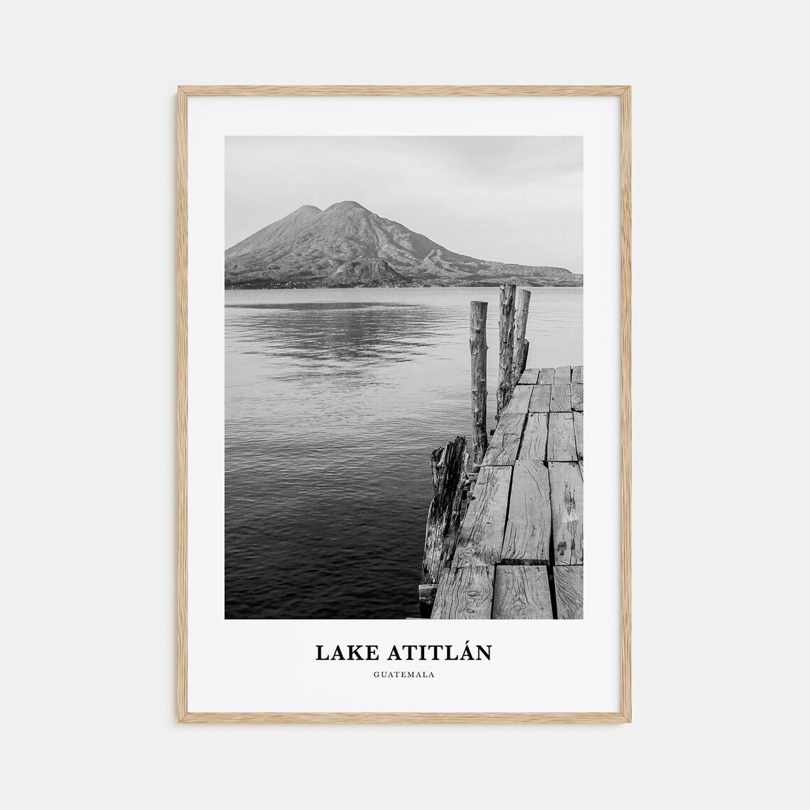 Lake Atitlan Wooden Pier Black And White Guatemala Volcano Poster