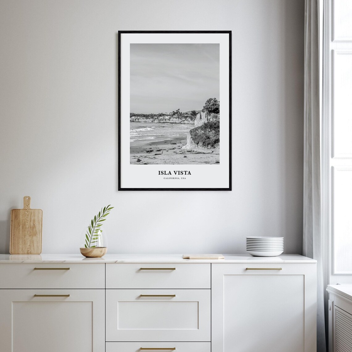 Isla Vista California Black and White Cliff Beach Surf Poster - Image 2