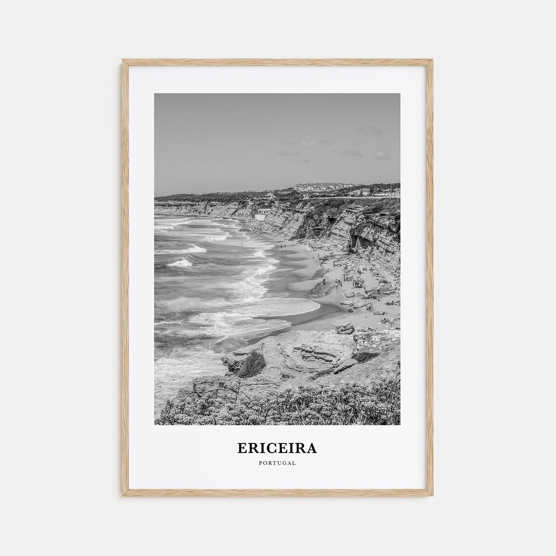 Ericeira Portugal Black and White Surf Cliff Beach Coast Poster