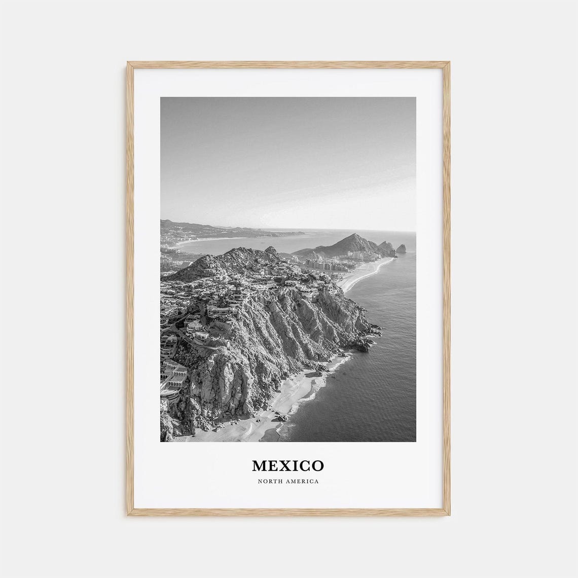 Mexico Rocky Coastal Cliffs Aerial Ocean View Black And White Poster