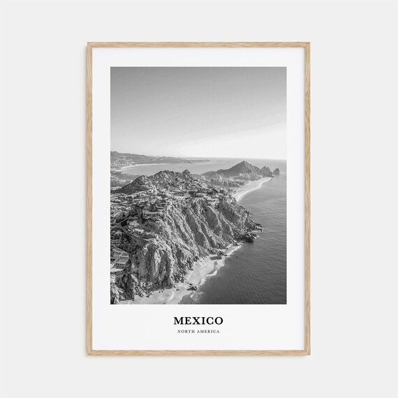 Mexico Rocky Coastal Cliffs Aerial Ocean View Black And White Poster
