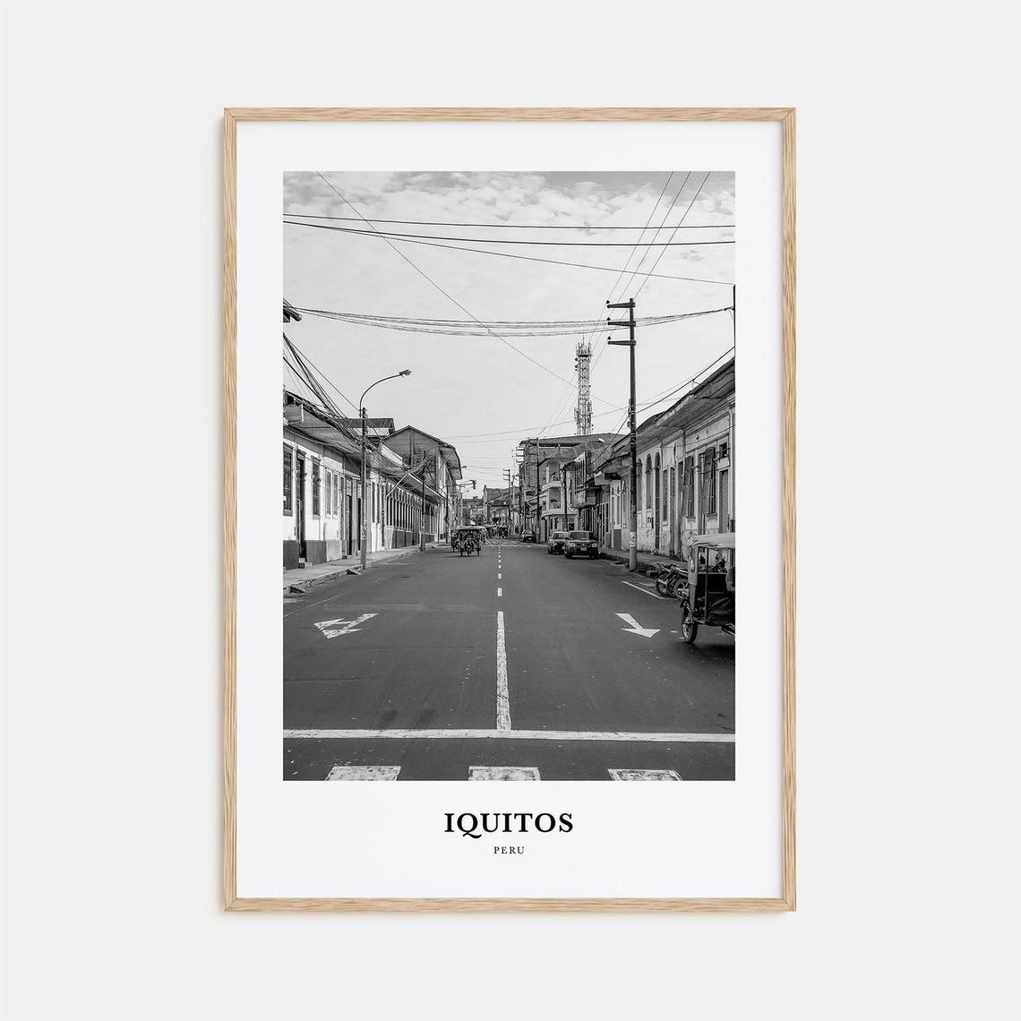 Iquitos Peru Amazon City Street Rickshaws Black and White Photo Print