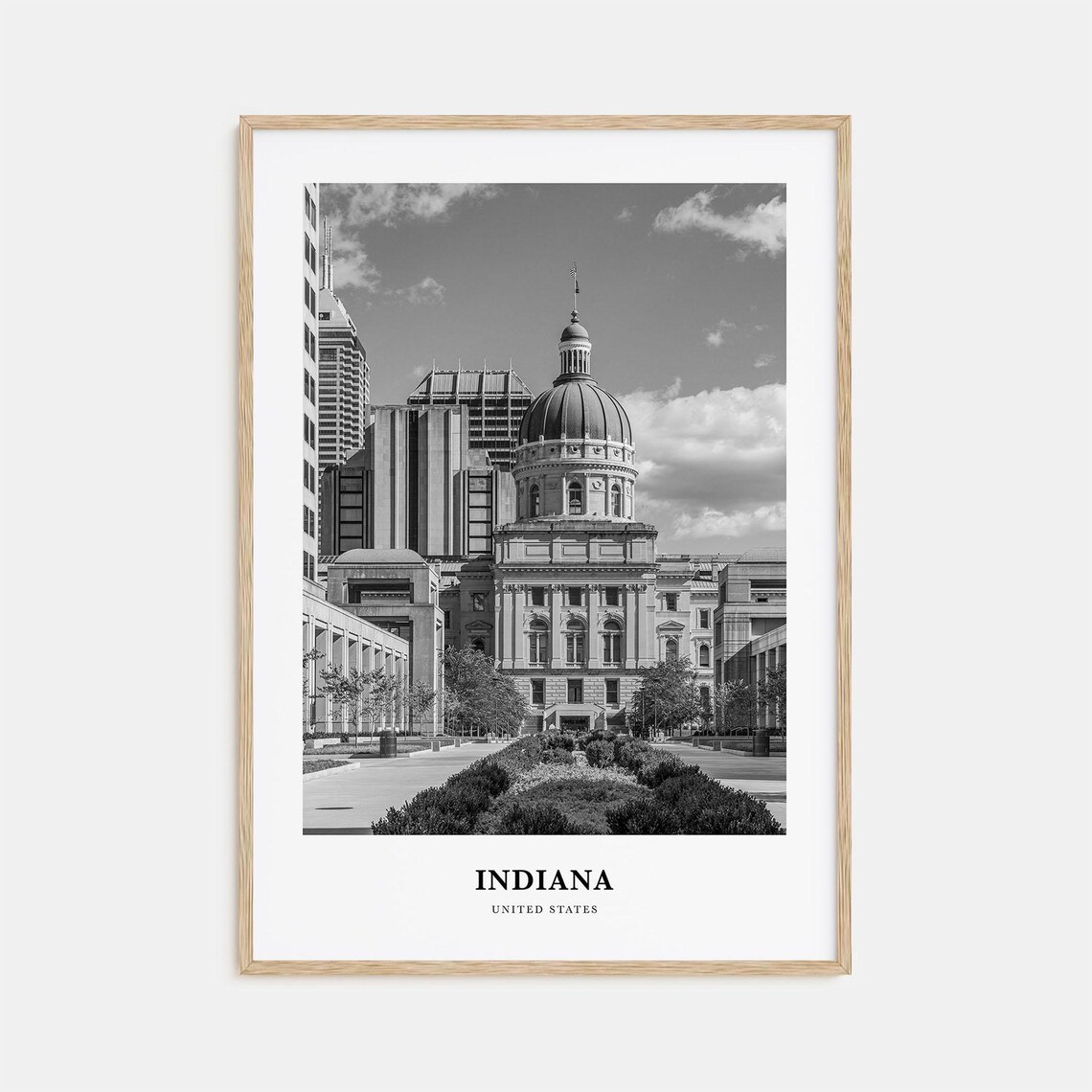 Indiana Statehouse Dome Downtown Black and White Photography Poster