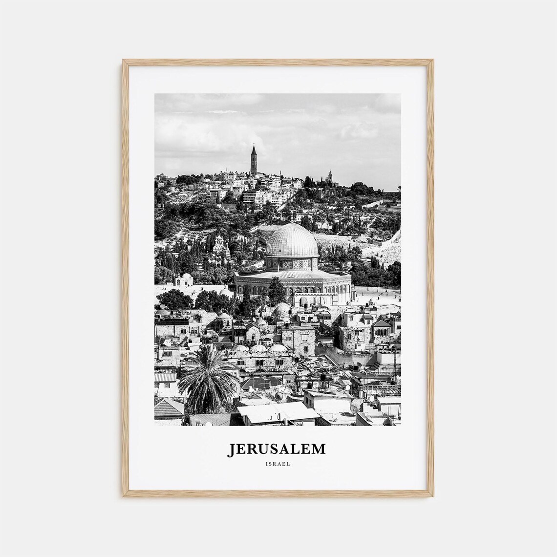 Jerusalem Israel Black and White Dome of the Rock Old City Poster