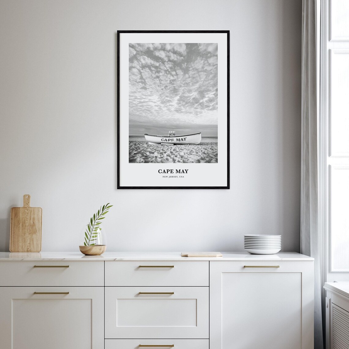 Cape May New Jersey Beach Lifeguard Boat Monochrome Travel Poster - Image 2