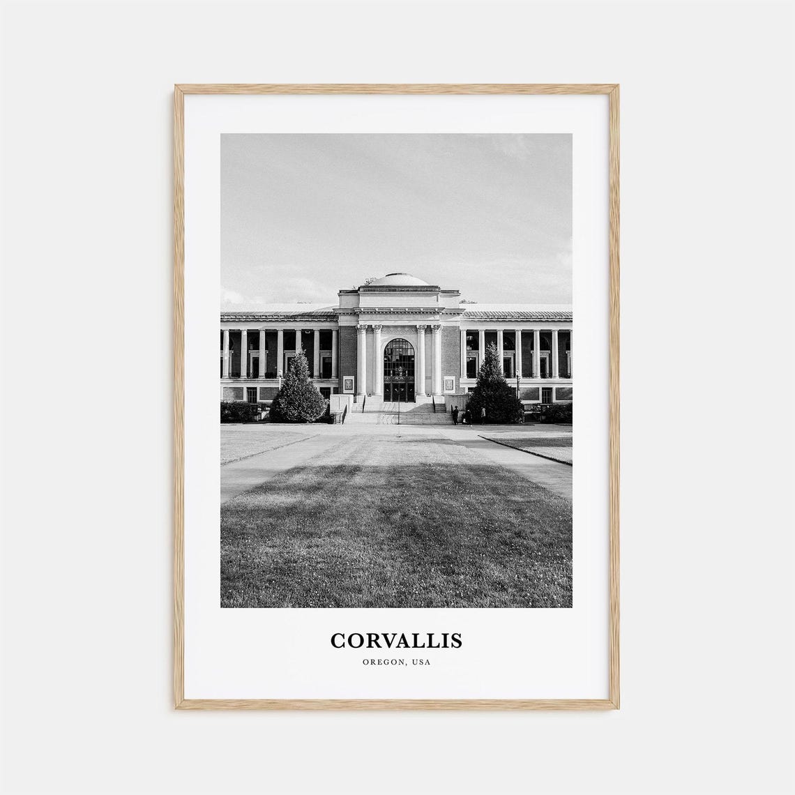 Corvallis Oregon Columned Campus Building Black and White Poster