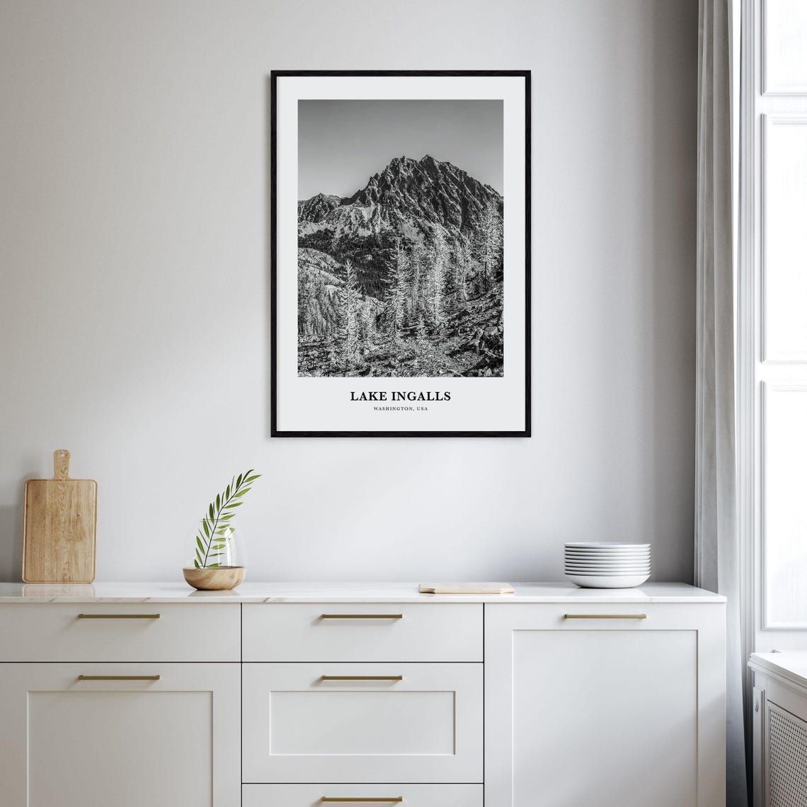 Lake Ingalls Jagged Peak Black And White Washington Cascades Poster - Image 2