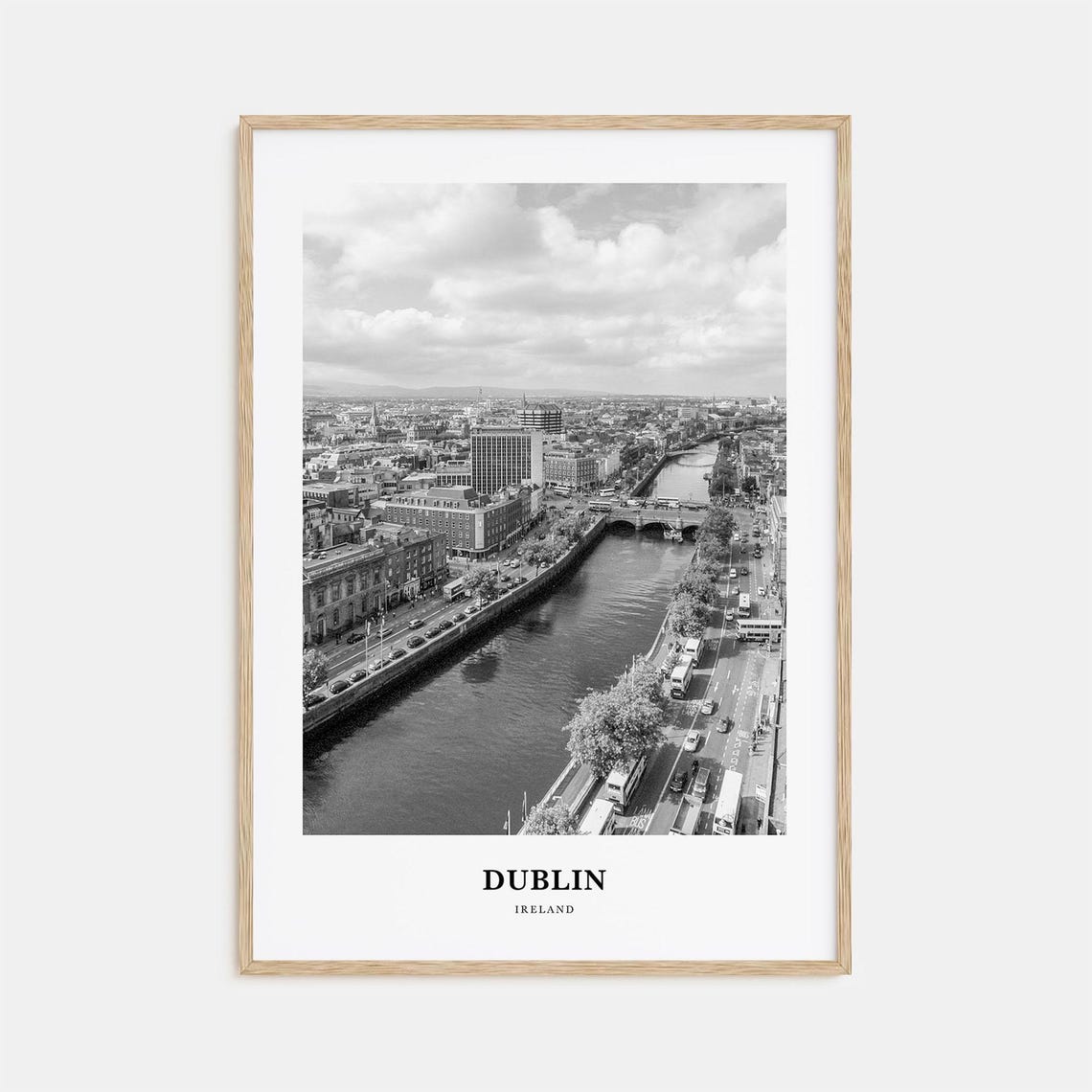 Dublin Ireland River Liffey and Bridges Black and White Poster