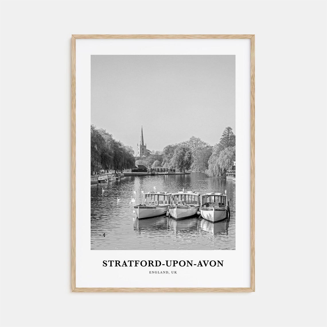 Stratford Upon Avon River Avon Boats Black White Photo Poster