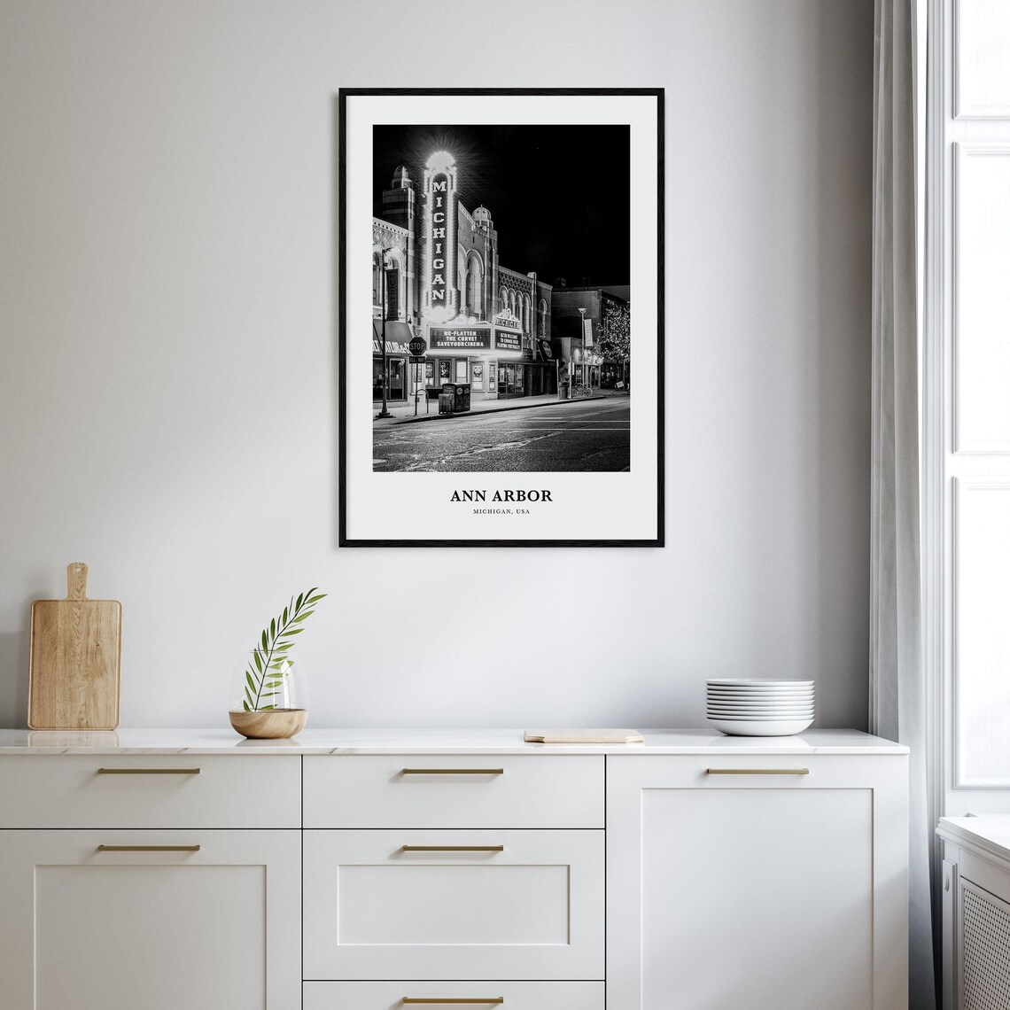 Ann Arbor Michigan Theater at Night Black and White Travel Poster - Image 2