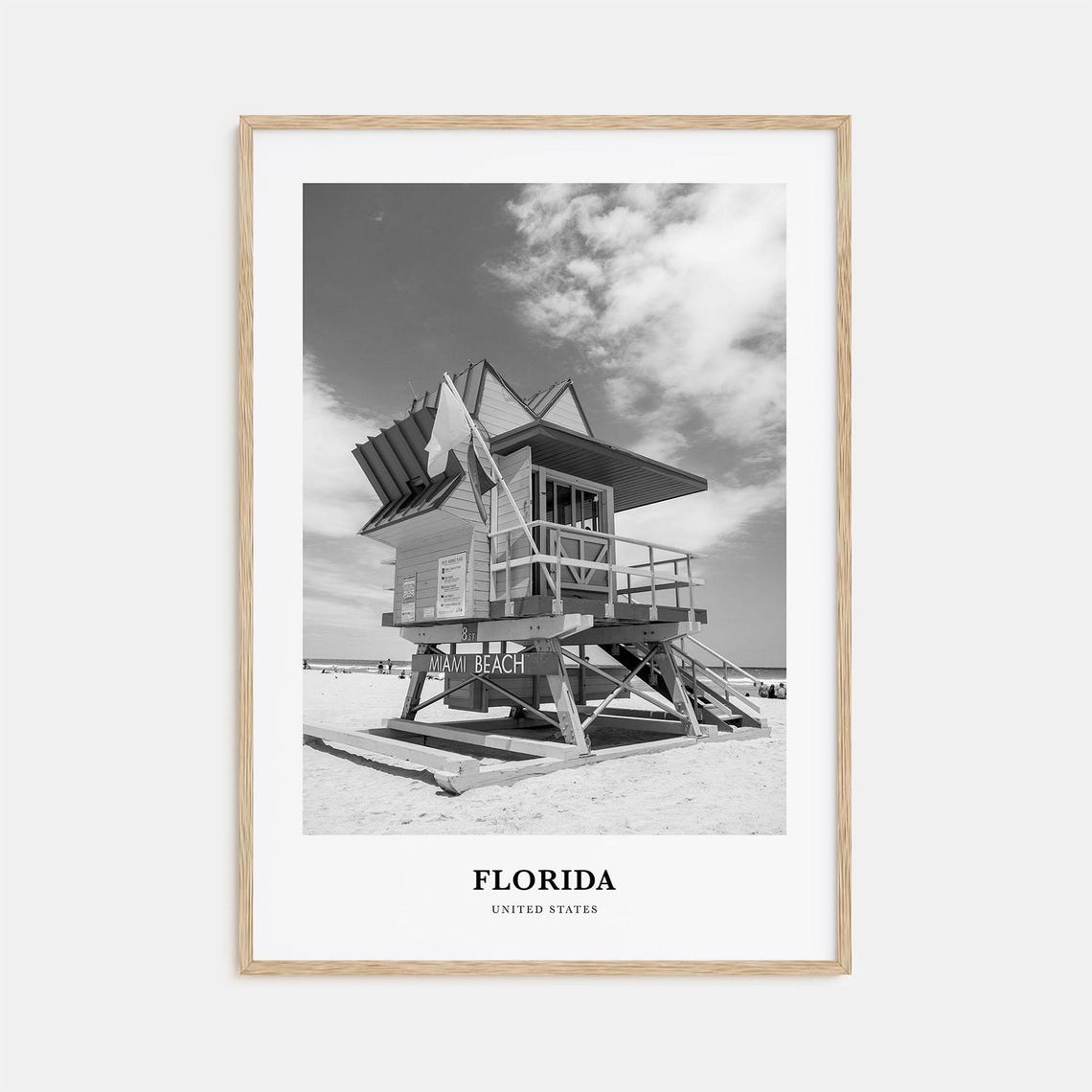 Florida Miami Beach Lifeguard Tower Black and White Photo Poster