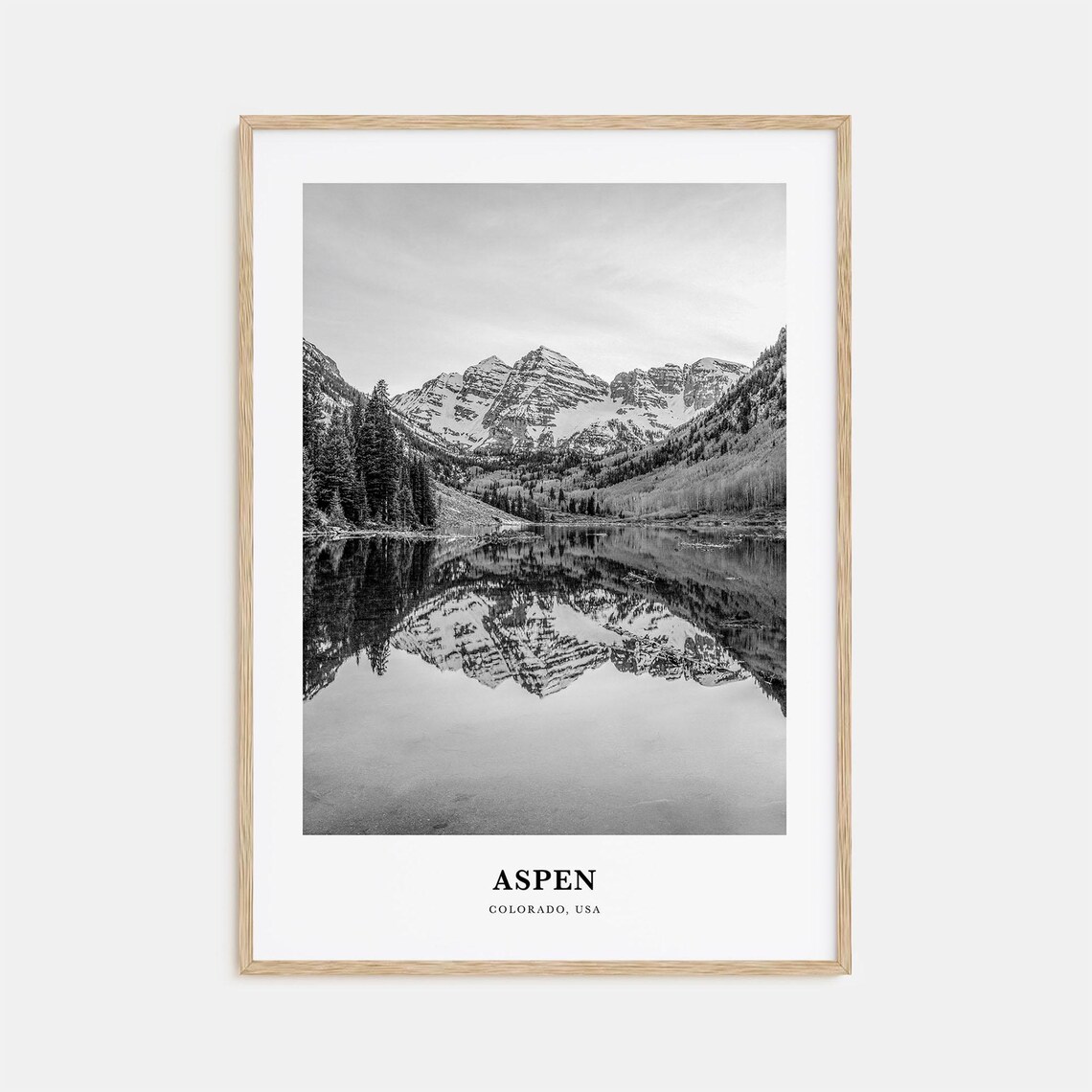 Aspen Colorado Maroon Bells Lake Reflection Black and White Poster