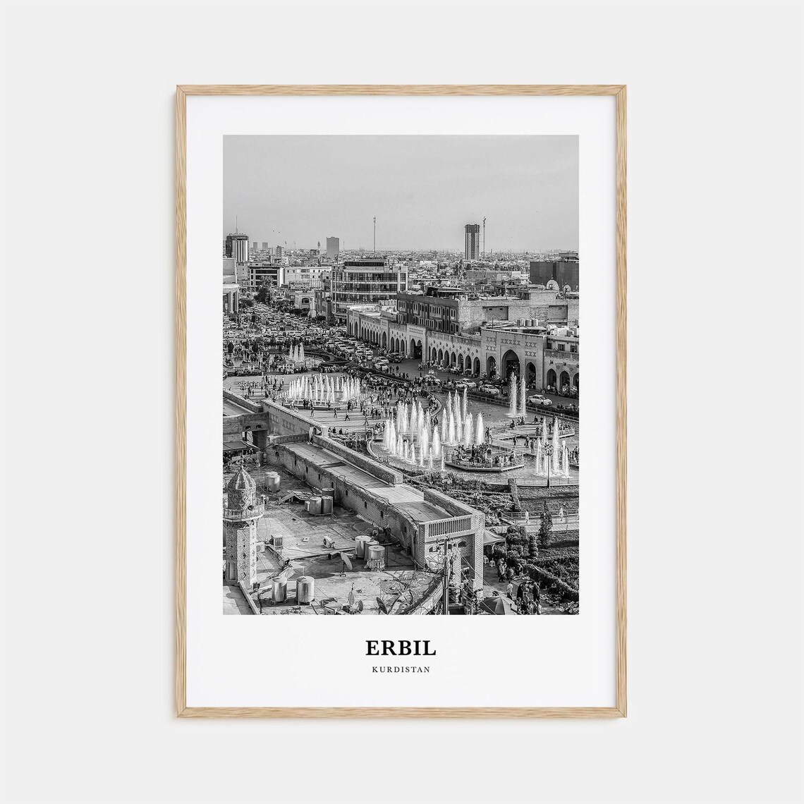 Erbil Kurdistan Fountain Plaza Cityscape Black White Photo Poster