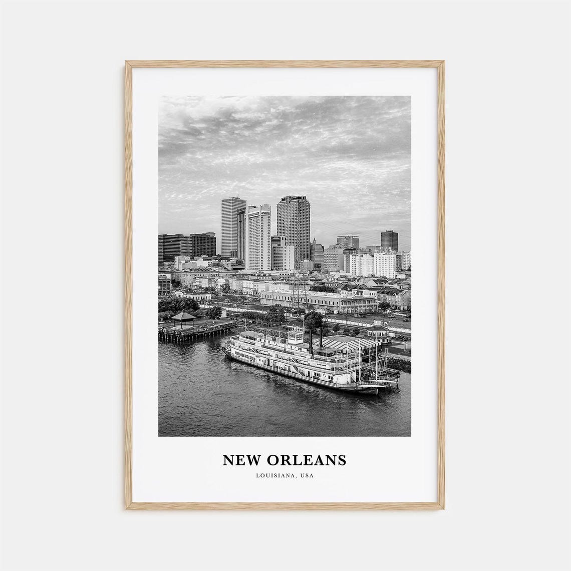 New Orleans Riverboat Mississippi Skyline Black And White Poster