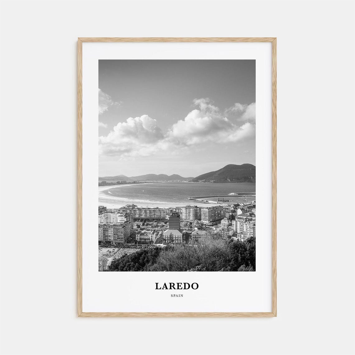 Laredo Spain Coastal Bay Cityscape Black And White Travel Poster